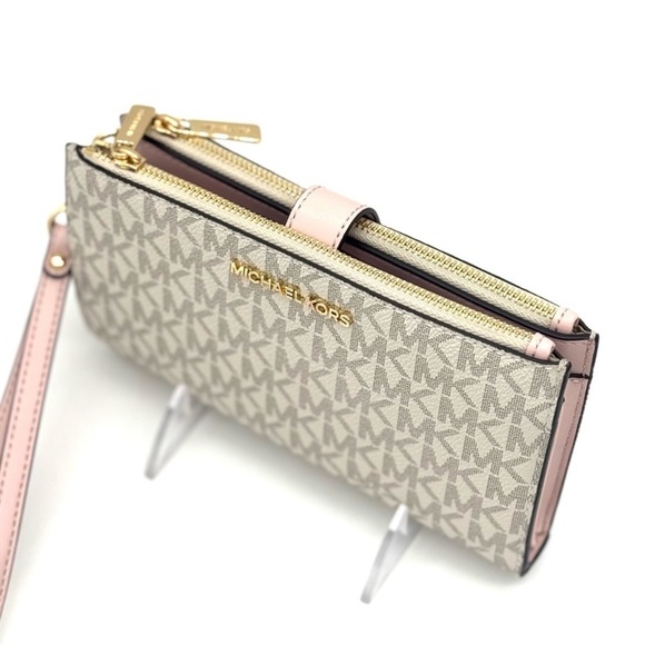 Michael Kors Large Double Zip Wallet Wristlet Powder Blush Multi - Picture 6 of 9